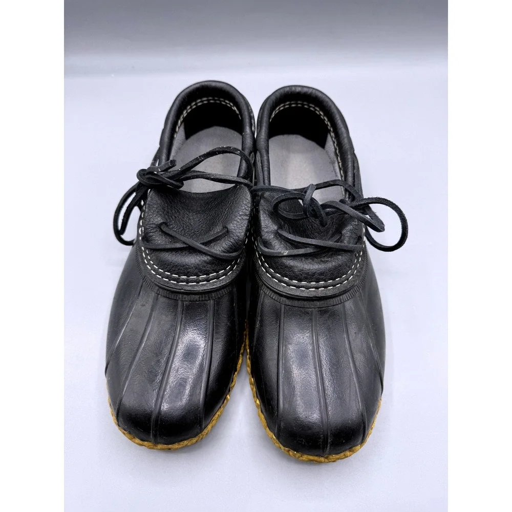 LL Bean Boots Rubber Moc Womens 7 M Black Gum Leather Duck Shoes 06009 USA Made